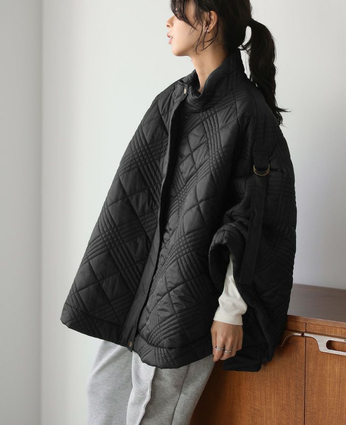 [新作限定P10%×送料無料]ソフトタフタキルティングポンチョ アウター 秋冬【メール便不可】 ソフトタフタキルティングポンチョ | HAPPYEXP.